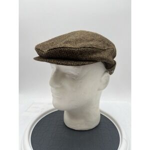 Biddy Murphy John Hanly Irish Tweed Flat Cap Brown Herringbone Wool 58 M 7 1/4